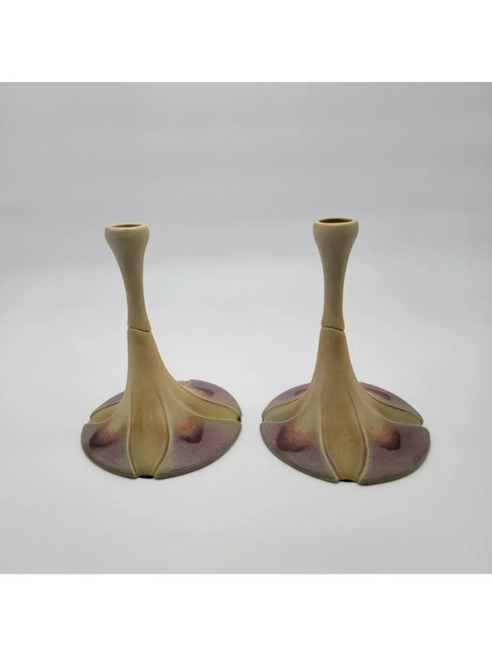 Pair of Newman Ceramic Works Lily Pad Candlesticks